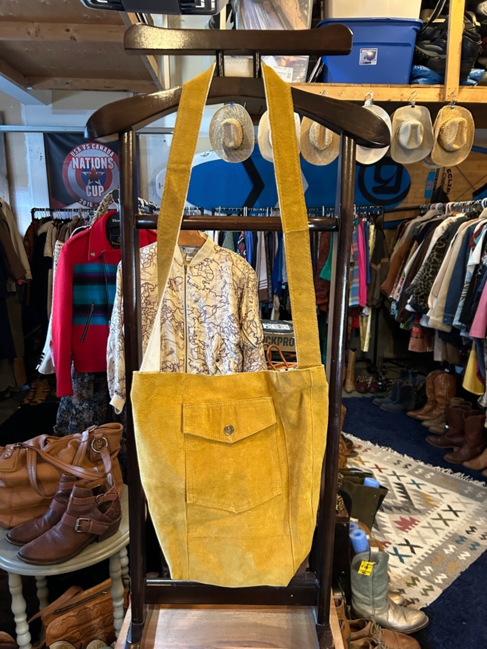 Mustard Handmade Suede Crossbody Tote Bag John F.Gee